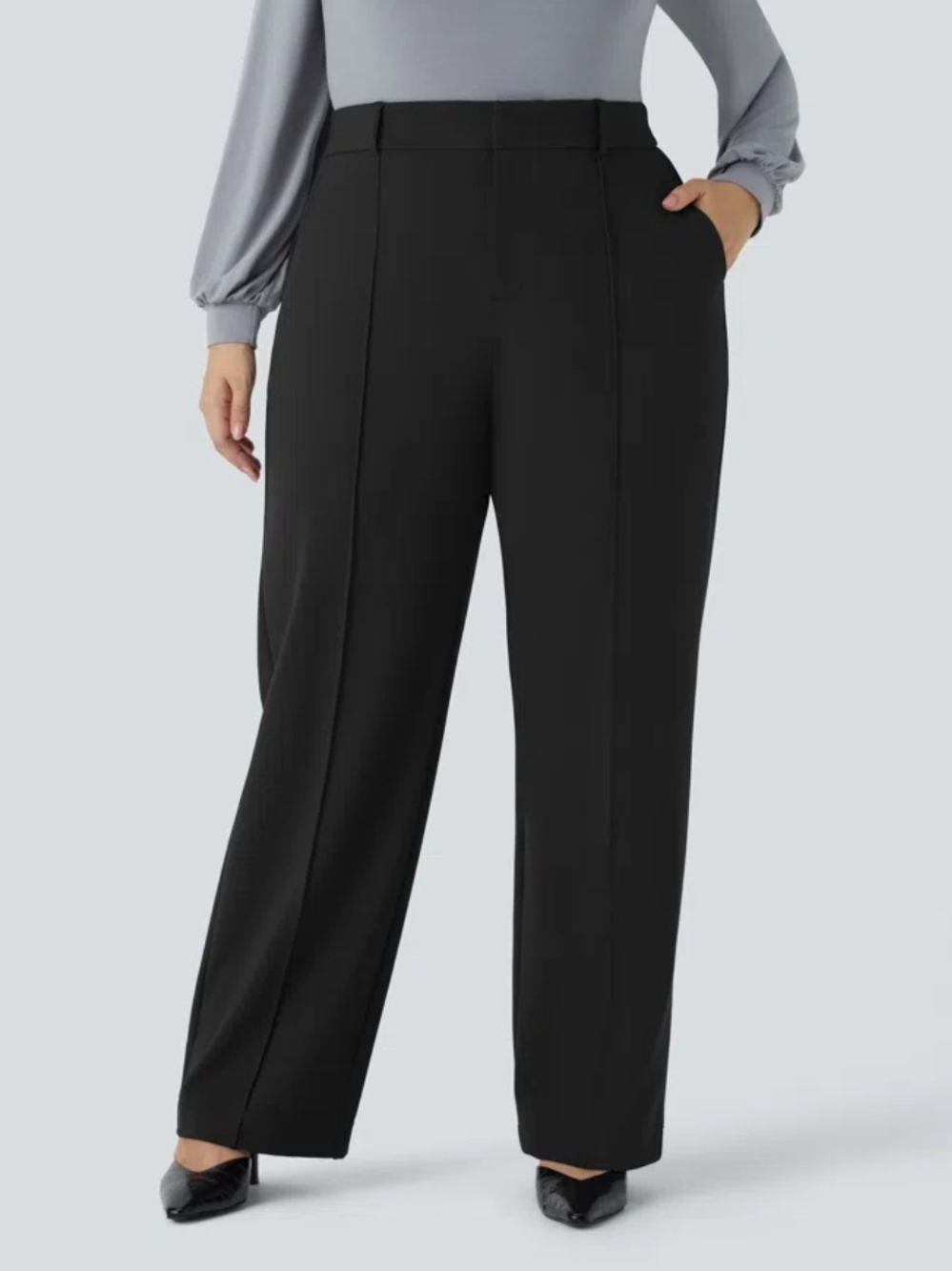 NWT Size 3X HALARA Flex Black Wide-Leg Trousers with Crease